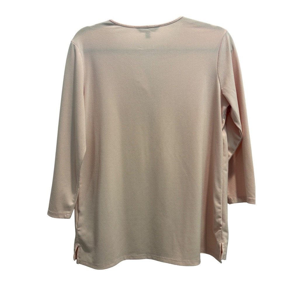 Banana Republic Split Neck Blouse Women Small Pink 3/4 Sleeve Satin Trim - Picture 2 of 6